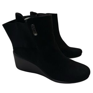 AK‎ Sport Anne Klein Fall For Me Black Leather Wedge Ankle Booties Boots 8 S-5